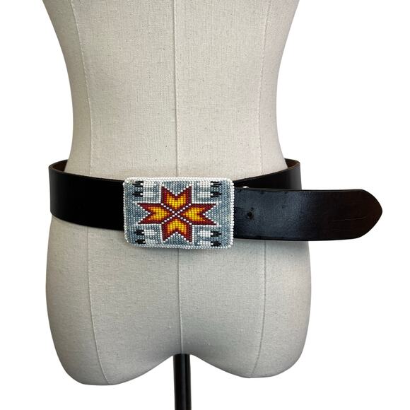 Chacon Brown Leather Belt Native American Beaded Belt 31 main image 9